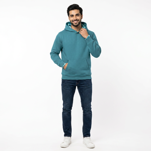 Pull à capuche uni 100% coton hiver sweat à capuche doublé en satin pour hommes avec séchage rapide et caractéristiques respirantes - Product Image 1