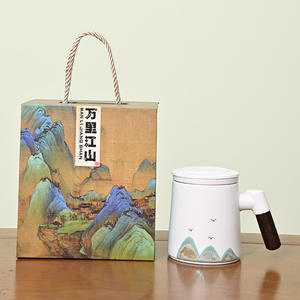 New Chinese Style <b>Ceramic</b> Mug With Lid And Handle Dehua Hand Painted Landscape Design Business Gift Office Tea <b>Cup</b> Set - Product Image 2