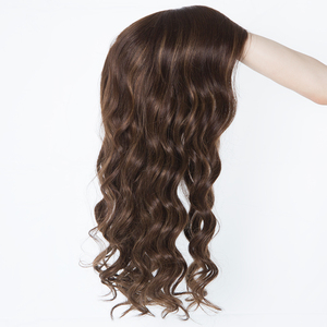 Peluca de Cabello Virgen Ruso Color Castaño con Raíz Rubia, Mono Top, con Encaje Frontal HD de 1 Pulgada, Sin Pegamento, Doble Trama, Ondas Naturales Largas - Product Image 6