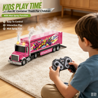 Camion Conteneur RC Graffiti DWI 2.4G 7CH, Camion Semi-Remorque RC 1:12 avec Pulvérisation, Lumières et Son, Jouet Camion de Transport à Remorque Détachable