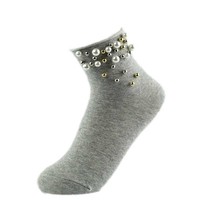 Nouvelles chaussettes mi-mollet coréennes et japonaises respirantes en coton doux à volants pour femmes et filles, couleur bonbon, mode quotidienne avec perles