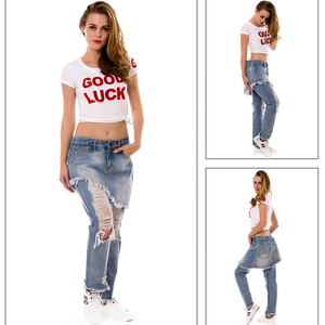 Completo Due Pezzi <span class=keywords><strong>Jeans</strong></span> con Gonna per <span class=keywords><strong>Donna</strong></span> Slim Fit Blu Chiaro con Orlo Sfrangiato Vestito con Frange <span class=keywords><strong>Jeans</strong></span> Casual con Strappi/Denim con Frange - Product Image 4