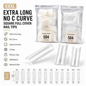 <span class=keywords><strong>Unghie</strong></span> Finte Lunghe <span class=keywords><strong>e</strong></span> Dritte Senza Traccia, Punte Coffin Extra Lunghe, Scatola 3D Senza Curva C, Logo Personalizzato, Trasparenti, Facili da Applicare, French XXL, Copertura DIY - Product Image 2