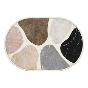 Alfombra de baño ovalada minimalista moderna, imitación de lino, patrón geométrico, antideslizante, para decoración del suelo del baño, inodoro y ducha - Product Image 2