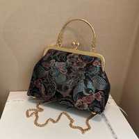 Tas Karpet Kompak Vintage dengan Kancing Ganda, Dompet Koin, Kantong Uang Receh, Tempat Kartu