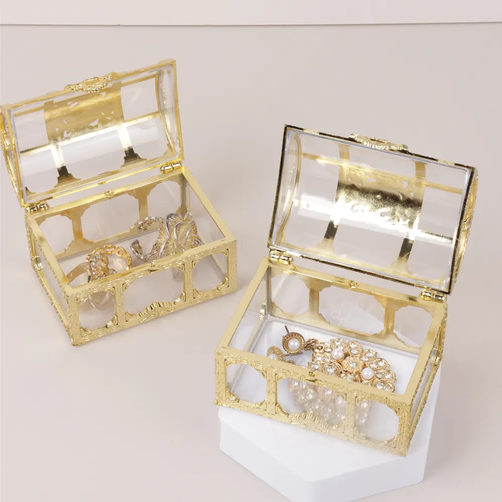 Yeni yaratıcı mini hazine kutusu plastik hollow altın kaplama takı saklama kutusu masaüstü dekoratif süsler