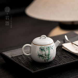 Théière en bambou peinte à la main, en céramique et porcelaine, avec couvercle et filtre, petit service à thé Kung Fu pour le thé de l'après-midi - Product Image 4