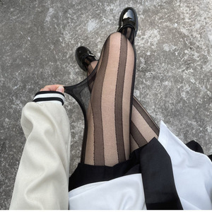 Mu Ruan Striped Pantyhose For Women 0D Ultra Thin Sheer Nylon Gradient Pattern Black Leggings - Product Image 1