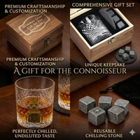 Juego de Piedras de Whisky de Granito Natural con Caja de Regalo Personalizada con Logotipo Shunstone, Juego de Posavasos de Pizarra, Accesorios para Bebidas para Amantes del Whisky