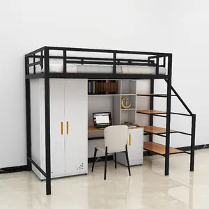 Cama Loft Adulto Com Mesa De Armazenamento Guarda-roupa Dormitório De Metal Camas Loft