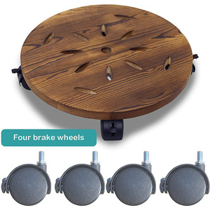 Round Wooden Pot Tray With Caster Wheels 25cm <b>Desktop</b> Flower Pot Base Moveable Plant Stand - Product Image 2