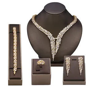 Nigéria 4 peças de joias para mulheres, conjunto de joias para festa noiva, luxo nigéria, chapeamento de platina cz cristal de jóias de casamento