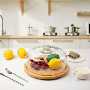 Support à gâteau en bambou avec couvercle en verre, plateau rotatif pour cupcakes avec couvercle, support à gâteau avec base tournante - Product Image 5