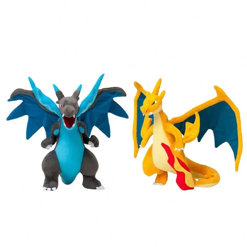 Dessin animé Anime peluche jouet 23cm Charizard jouets en peluche bleu jaune Dragon de feu dinosaure poupées en peluche