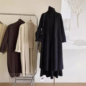 En Gros Ensemble <span class=keywords><strong>Pull</strong></span> 3 Pièces Femme Kaki: Gilet Cardigan en Maille Épaisse, <span class=keywords><strong>Pull</strong></span> Col Roulé Couleur Unie et Robe Mi-Longue - Product Image 3