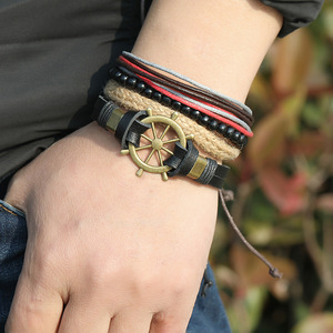 Bracciali in pelle multistrato intrecciato bracciali in pelle da uomo personalizzati personalizzati Vintage all'ingrosso - Product Image 6