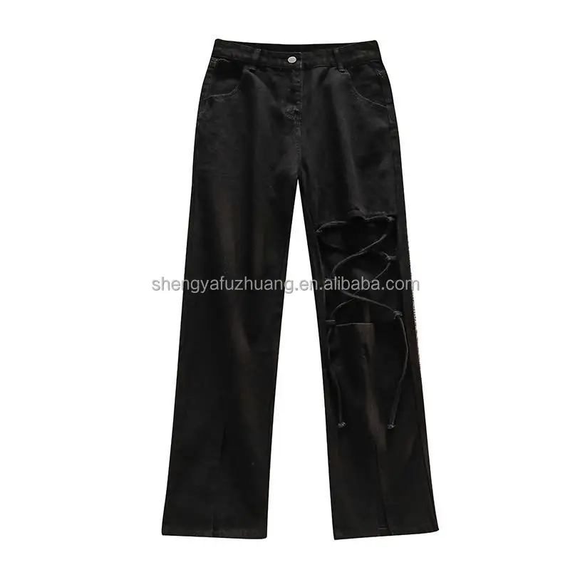 new design korean women's denim pants ladies fashion wide-leg pants foreign trade supply of goods elastic women's jean