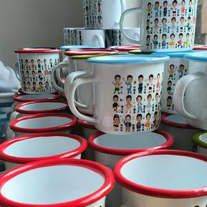 Custom Enamel <b>Mug</b> 301-400ml White With <b>Yellow</b> Rim For Gifts And Souvenirs - Product Image 2