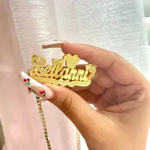 Lapisan Ganda Anak-anak Papan Nama Ganda Akrilik DIY Kustom Awal Bayi 3D Glitter Liontin Perhiasan Pribadi Gelang Kalung