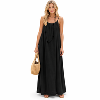 Robe longue personnalisée ODM de haute qualité pour femme en coton et lin, écologique, sexy, dos nu, à fines bretelles, coupe ample, style bohème pour l'été et la plage