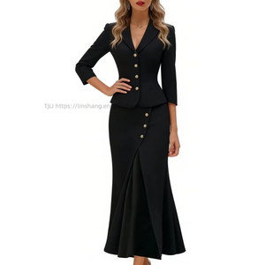 Ensemble 2 pièces texturé pour femme - Haut et jupe ajustés, tenue formelle coordonnée - Product Image 1