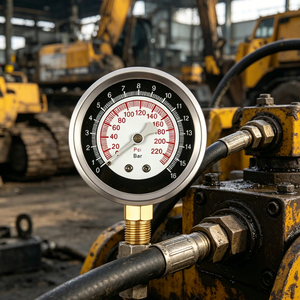 Manomètre à fond plat avec cadran noir, rempli de glycérine, boîtier en acier inoxydable, raccord en laiton avec anneau serti, fabriqué en usine - Product Image 5