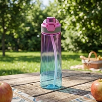 Bouteilles transparentes anti-fuite en Tritan+PP avec paille intégrée et couvercle à ressort, compatibles lave-vaisselle, idéales pour le camping et la randonnée