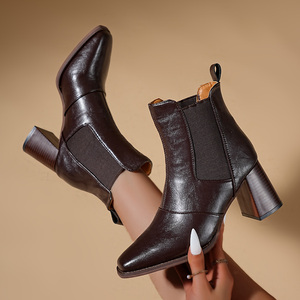 Bottines Chelsea pour femmes, <span class=keywords><strong>bottes</strong></span> à tige épaisse, style rétro français, bout carré, automne et hiver, <span class=keywords><strong>bottes</strong></span> à talons hauts à la cheville - Product Image 4