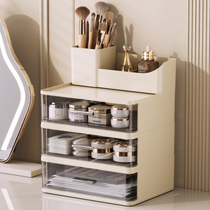 Desktop Storage <b>Box</b> For Cosmetics <b>Makeup</b> Brushes Drawer Style Multi Layer Organizer With Transparent Drawers Stackable Cabinet - Product Image 1