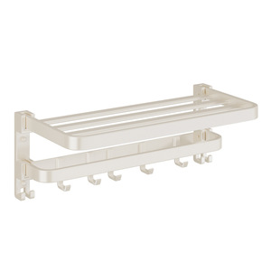 ชั้นวางผ้าเช็ดตัวในห้องน้ำสีครีมติดผนังแบบมีกาวในตัวสองชั้นอลูมิเนียมคาร์บอนสตีลดีไซน์เรียบง่าย - Product Image 1