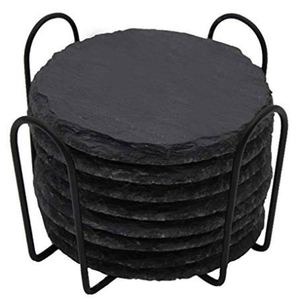 Đá đen tự nhiên Tấm Đá Tròn Đồ uống Coaster bảng mat với các cạnh tự nhiên của đá - Product Image 4