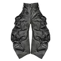 DIZNEW Guangzhou clothing manufacturer custom 2024 spring fashion baggy men pants Hip hop pocket leather pants unisex