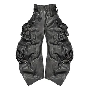 DIZNEW Guangzhou Kleidungshersteller individualisierte 2024 Frühjahrs-Mode baggy Herrenhosen Hip Hop Taschenlederhosen Unisex