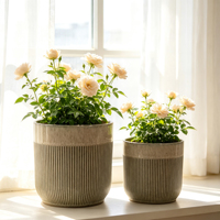 Ensemble de pots à plantes en céramique rayés et émaillés, 3 tailles, grand pot décoratif pour fleurs, pour l'intérieur, l'extérieur, le jardin, la maison, la décoration d'hôtel