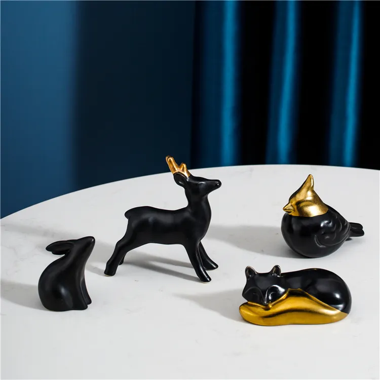 Cute modern style black gold animal porcelain luxury home decor ceramic home decor accessories