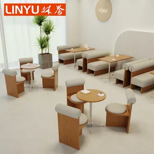 Sevimli modern tasarım kontrplak çerçeve cafe bistro kahve dükkanı restoran ahşap sandalye kanepe ve krom alüminyum masa seti