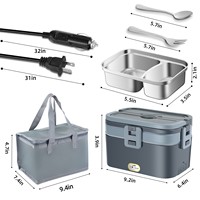 Boîte à lunch chauffante électrique pour voiture et maison, compartiment en acier inoxydable, boîte bento avec cuillère, fourchette, sac de transport, chauffe-aliments portable