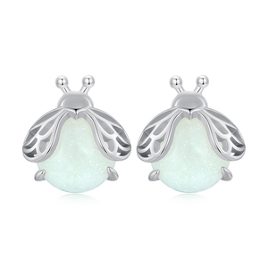 Boucles d'oreilles clous mignonnes en forme d'insecte, plaqué argent, sertissage clos en quartz, bijoux de mode pour femme, cadeau - Product Image 1
