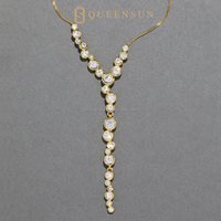 Collier Lariat QUEENSUN en Argent 18K avec Diamants de Laboratoire Sertis en Bezel Gradués et Certificat IGI - Pendentif en Forme de Y, Bijoux Fins de Luxe