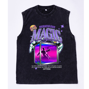 Chaleco Oversize Lavado con Gráfico de <span class=keywords><strong>Castillo</strong></span> Oscuro, Luna y Brújula, Estilo Retro Gótico Streetwear, con Texto 'Dawn Light', Top Hip Hop para <span class=keywords><strong>Hombre</strong></span>, Almacén de EE. UU. - Product Image 5