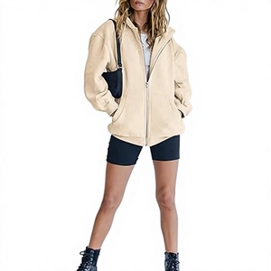 Sudadera con capucha y cremallera extragrande para mujer, de color liso, manga larga, hombros caídos, tejida, 360g, algodón transpirable, con etiqueta personalizada - Product Image 2