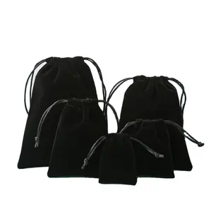 Bolsas de terciopelo negro para embalaje de joyas, embalaje personalizado, tamaño de Color, gamuza, cordón, bolsas de terciopelo