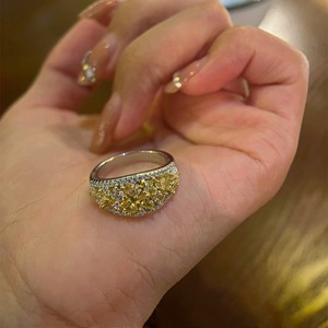 Anillo Vintage con Diamantes Florales, Plata de Ley S925 con Diamante Amarillo en Forma de Abanico, Joyería de Lujo Ligero para el Dedo Índice - Product Image 3