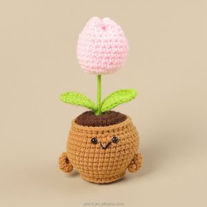 Artificial Positive Flower Plant Handmade Knitted Crochet Heart Flower Pot Plant for Home Decoration - Product Image 6