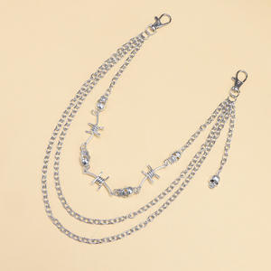 Cadena de cintura de aleación de zinc con múltiples capas, calavera y alambre de púas, estilo hip hop, para fiesta, cadena corporal de moda - Product Image 2