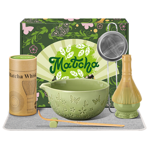 Juego de Té Matcha Tradicional Japonés de 7 Piezas, Tazón de Cerámica Grabado con Diseño de Mariposa, Kit de Batidor de Polipropileno para la Ceremonia del Té - Product Image 1