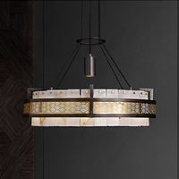 Lustre suspendu LED de luxe en albâtre, style moderne vintage, grand modèle en fer et cristal, pour hôtel, restaurant, villa, intérieur