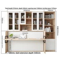 Lit Murphy réglable en métal avec panneau en chêne, design rabattable pour chambre d'amis ou bureau