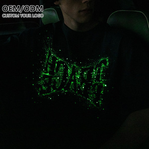Camisetas de Manga Corta para Hombre, 100% Algodón, con Logotipo Reflectante Fluorescente Impreso Personalizado OEM, Brillan en la Oscuridad, Tallas Grandes - Product Image 1