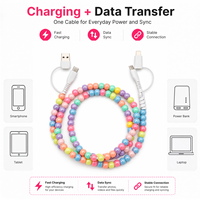 Câble de charge USB Type C 4-en-1 perlé pastel mignon, couleur bonbon, accessoire cadeau tendance Y2K